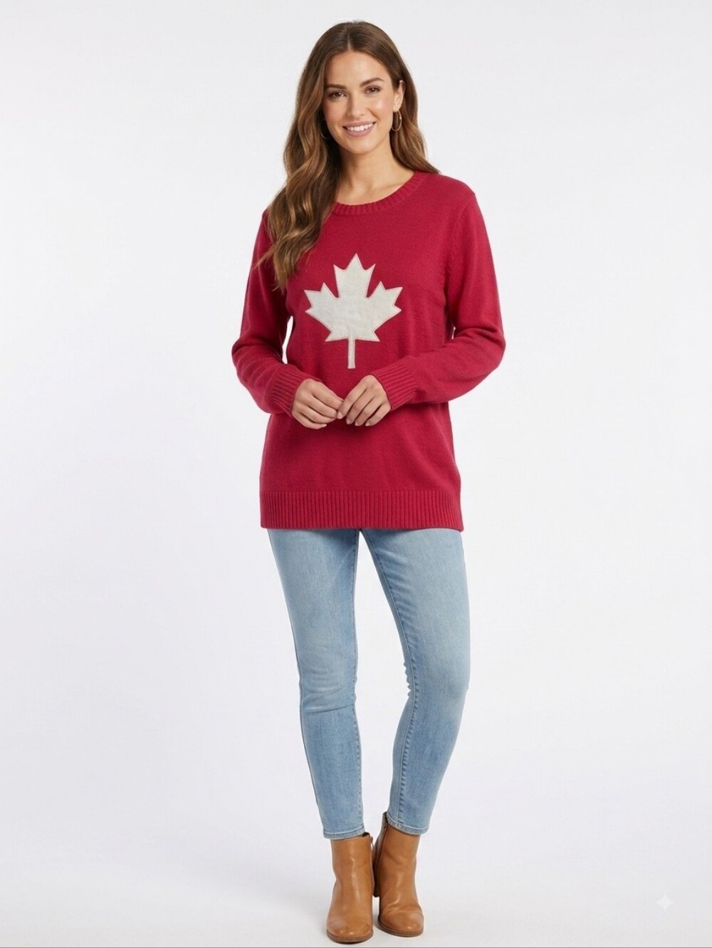Weatherproof Vintage Womens Red Canada Maple Leaf Crewneck Knit Sweater Size L